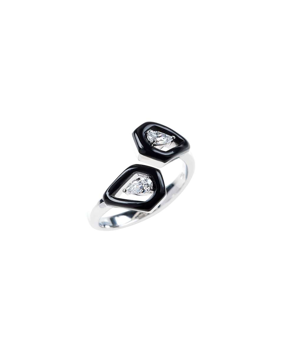 Oui 18k White Gold Small Double Diamond Pear Ring